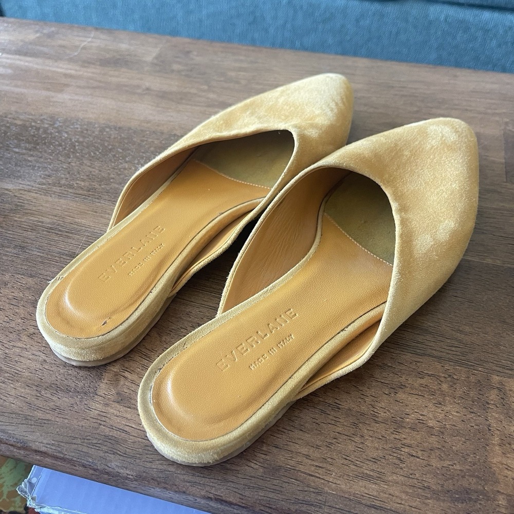 Everlane Pointed Slide Yellow Slip On Flats V Mules Sandals Sz 6.5 Minimalist - Picture 4 of 6